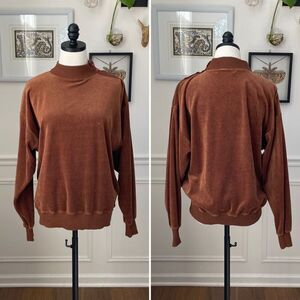 Vintage 80s Gloria Vanderbilt Brown Velour Mock Neck Pullover M